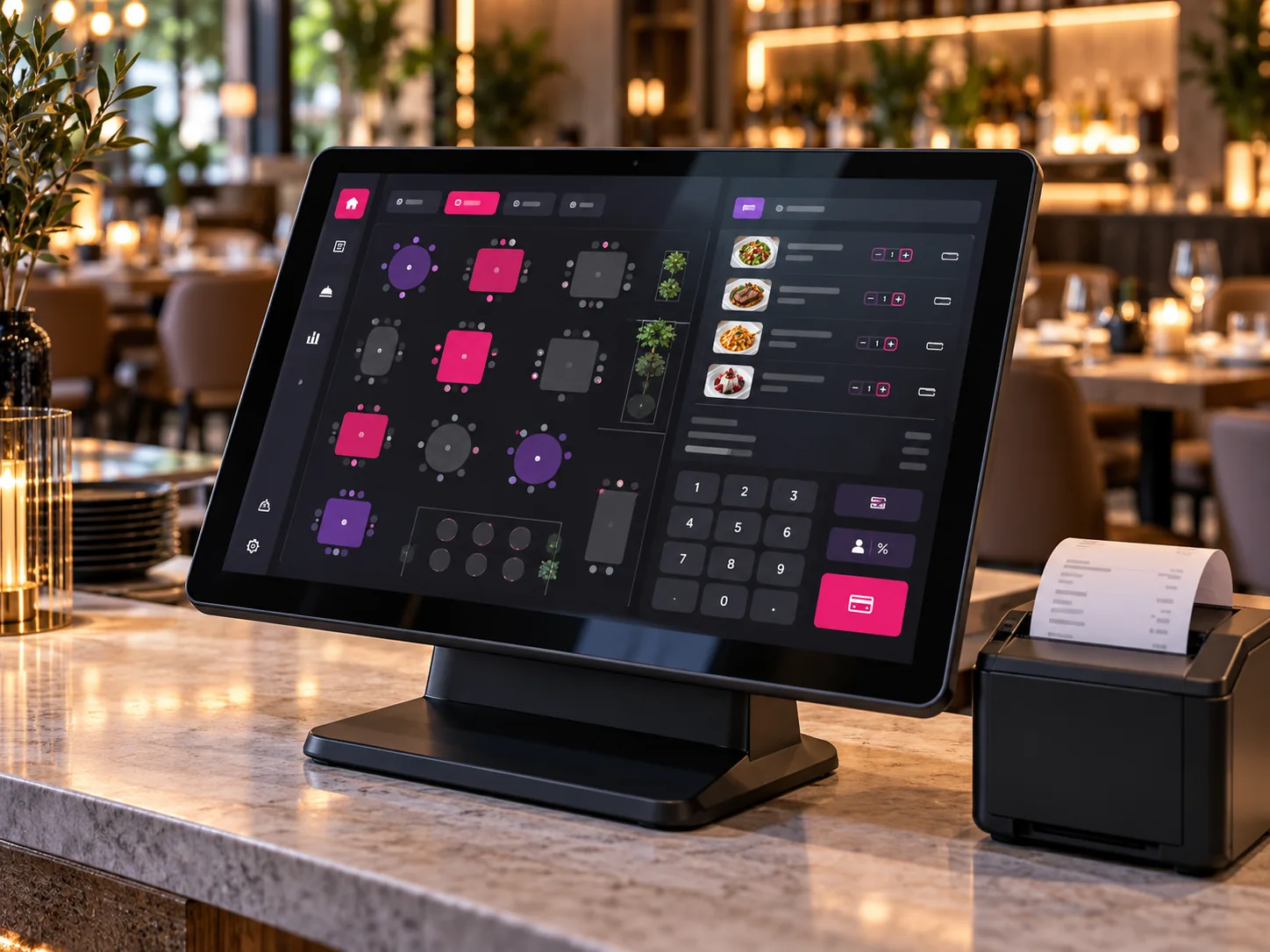 Restoran kasasında POS ve fiş yazıcısı